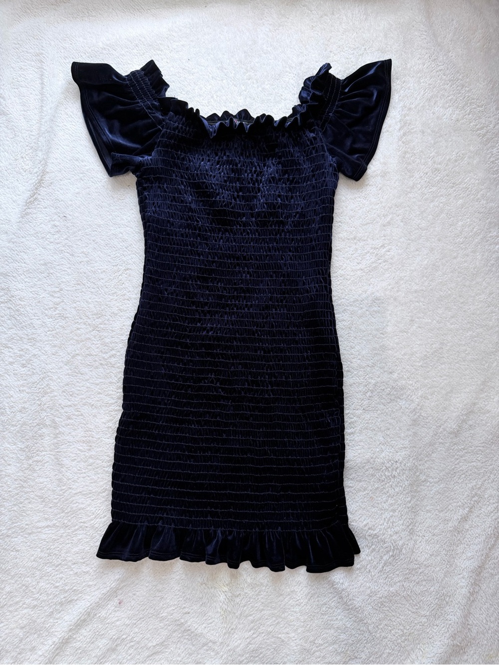 Fashion Nova Black Smocked Ruffle Off-Shoulder Mini Dress